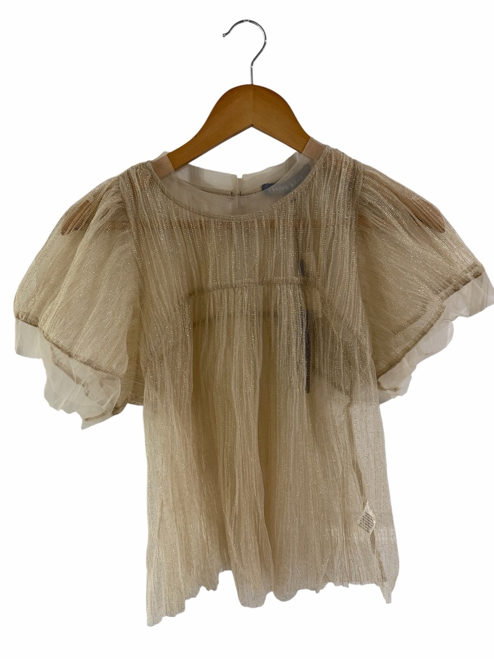 Sarah Hann Sheer Metallic Puff Sleeve Blouse in Champagne
